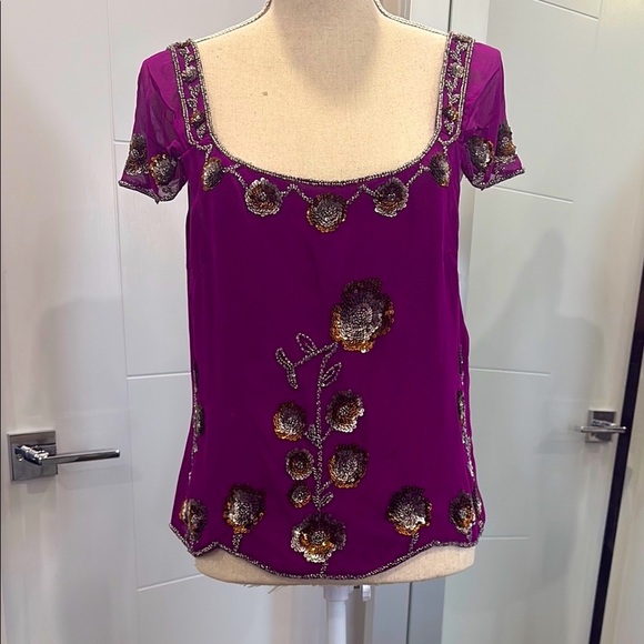 RARE Purple embellished 100% Silk Top - Picture 1 of 12
